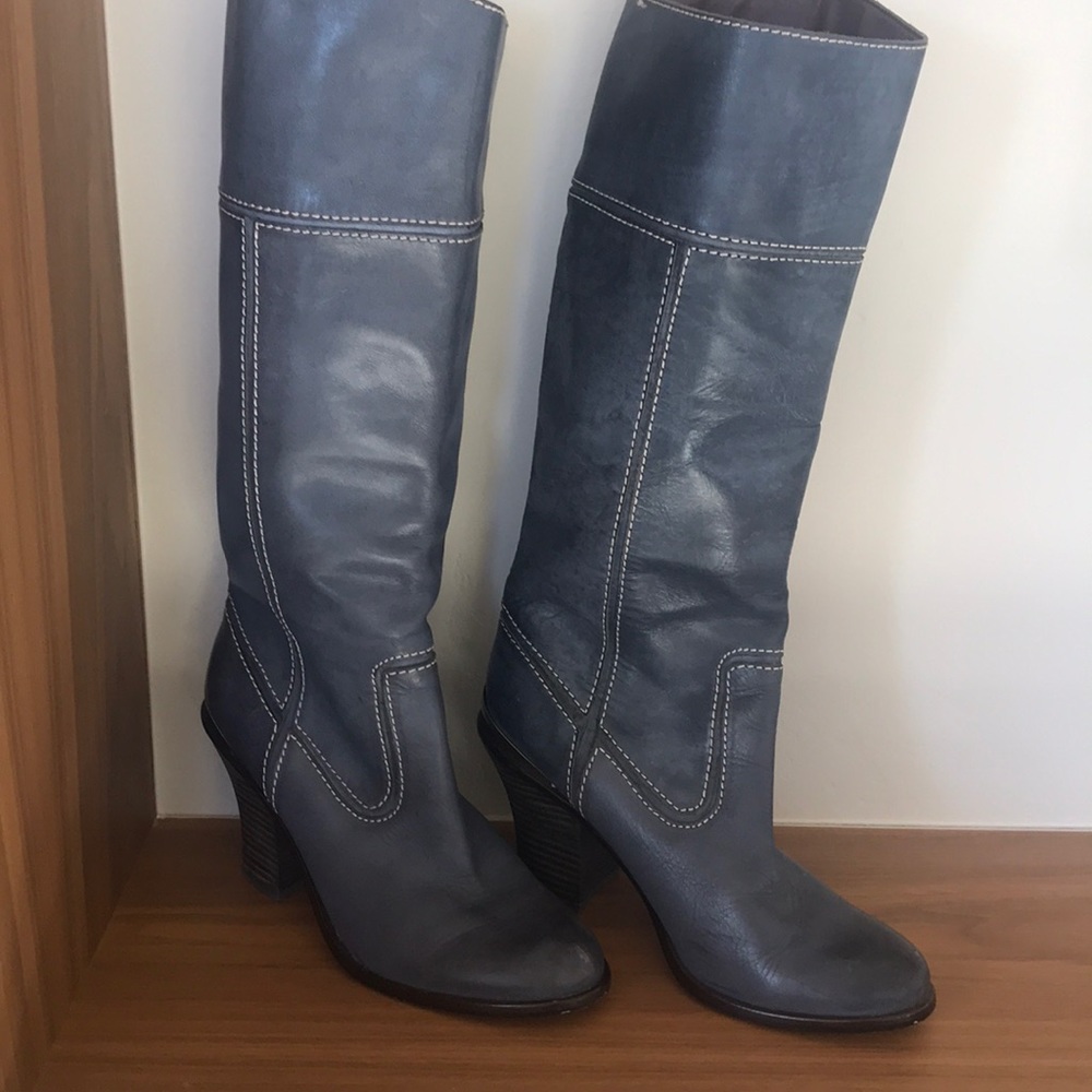 Faux leather boots.